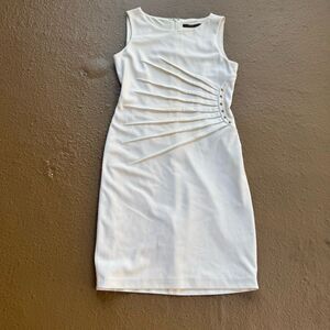 Ivanka Trump White Pleated Sunbeam Sheath Dress  with Gold | Women's Size 4